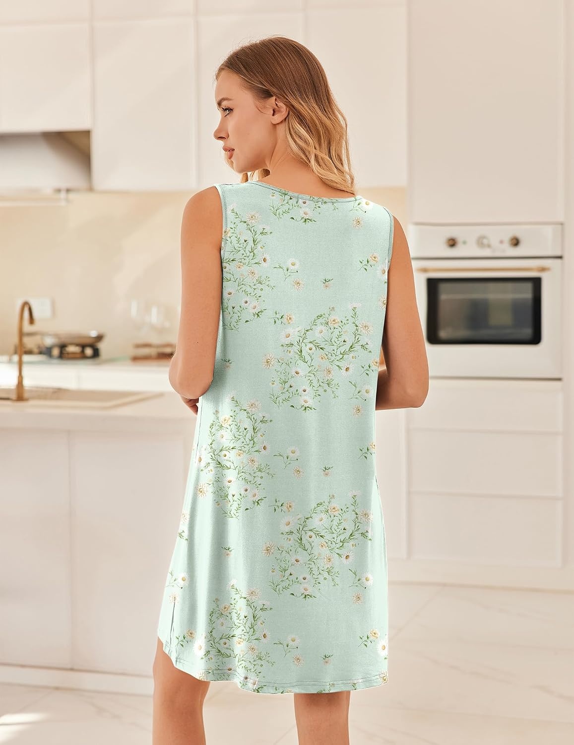 image:imageEkouaer Nightgowns for Women Sleeveless Sleep Shirt Tank V Neck Night GownFloral Light Green