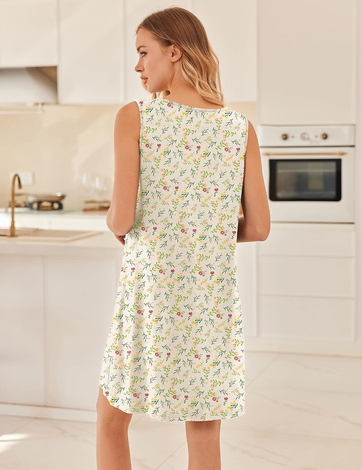 image:imageEkouaer Nightgowns for Women Sleeveless Sleep Shirt Tank V Neck Night GownFloral Yellow