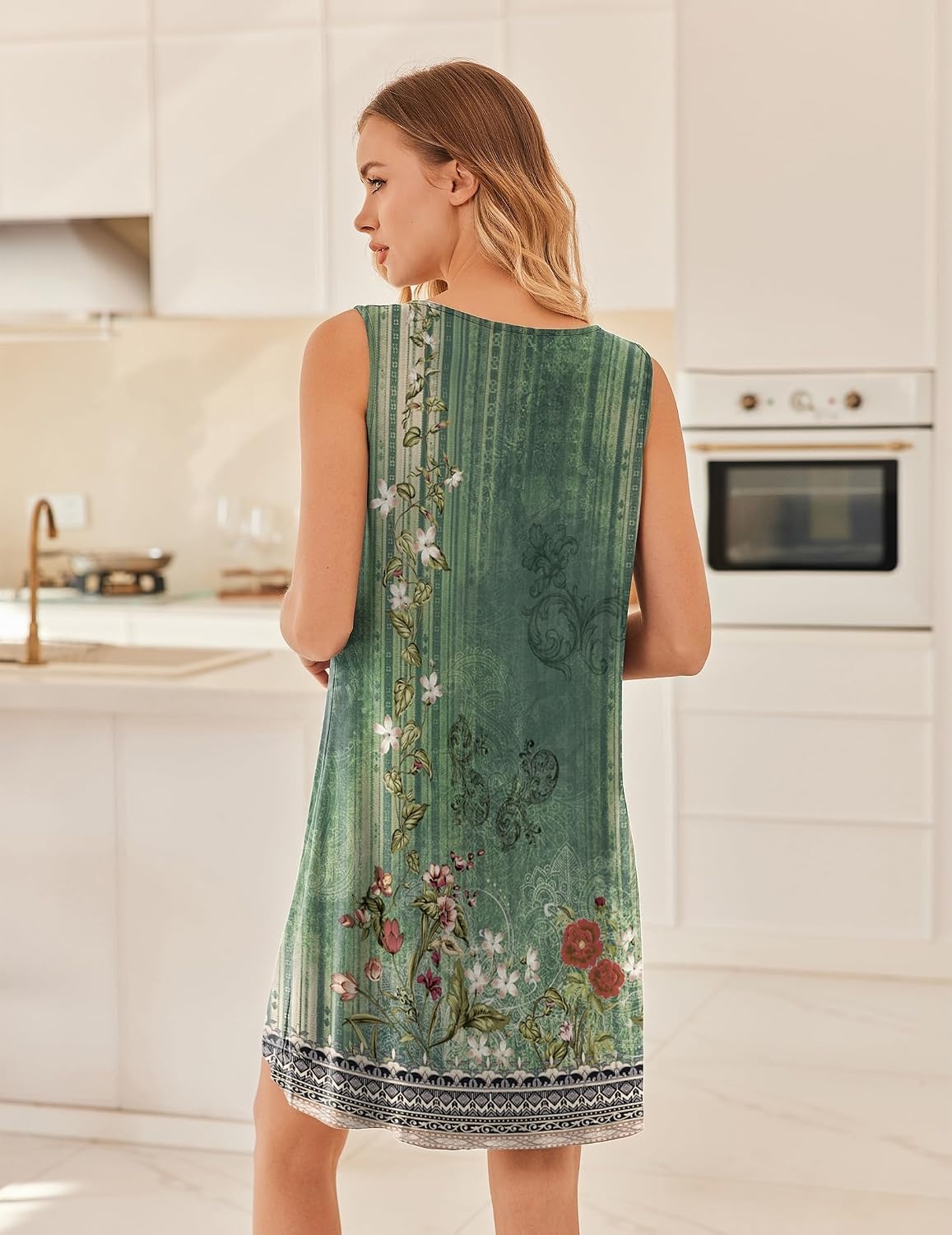image:imageEkouaer Nightgowns for Women Sleeveless Sleep Shirt Tank V Neck Night GownGreen Floral