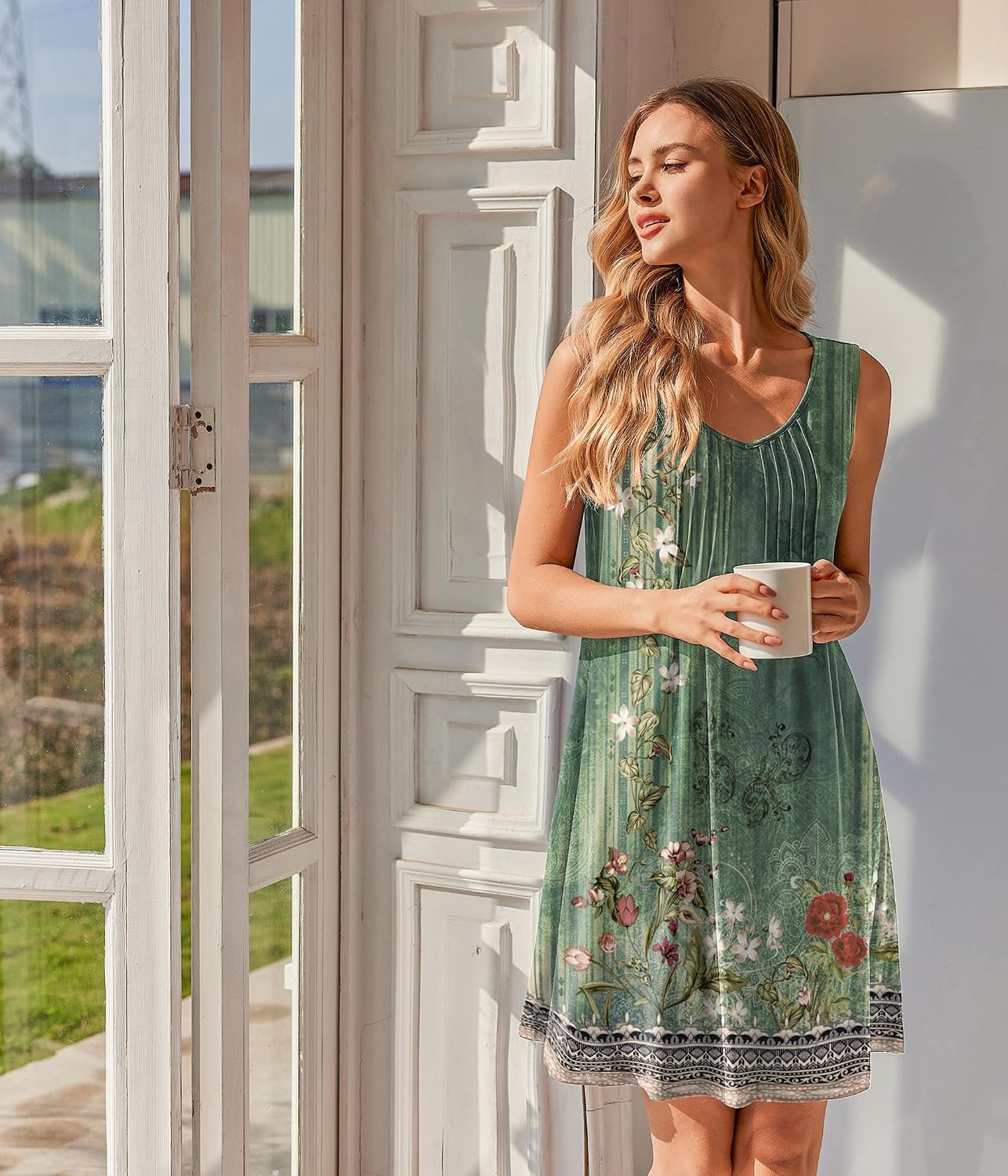 image:imageEkouaer Nightgowns for Women Sleeveless Sleep Shirt Tank V Neck Night GownGreen Floral