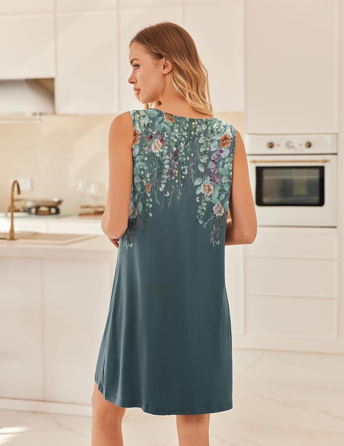 image:imageEkouaer Nightgowns for Women Sleeveless Sleep Shirt Tank V Neck Night GownSage Green Floral