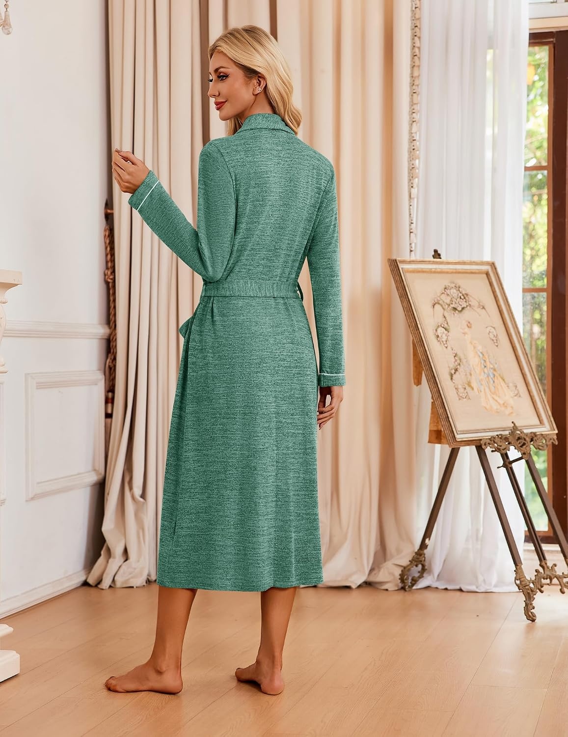 image:imageEkouaer Robes for Women Long Knit Bathrobe Soft Lightweight Kimono RobesGreen