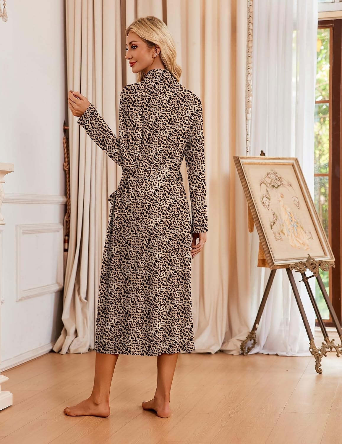 image:imageEkouaer Robes for Women Long Knit Bathrobe Soft Lightweight Kimono RobesLeopard