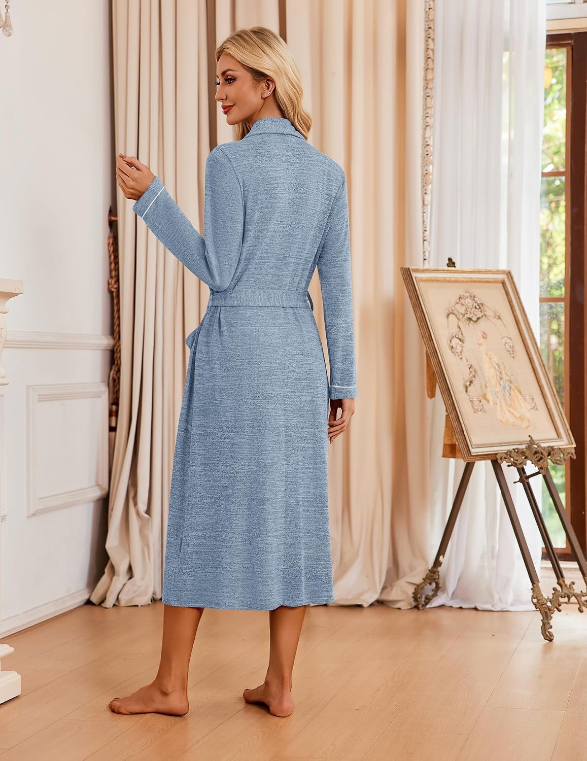 image:imageEkouaer Robes for Women Long Knit Bathrobe Soft Lightweight Kimono RobesLight Blue