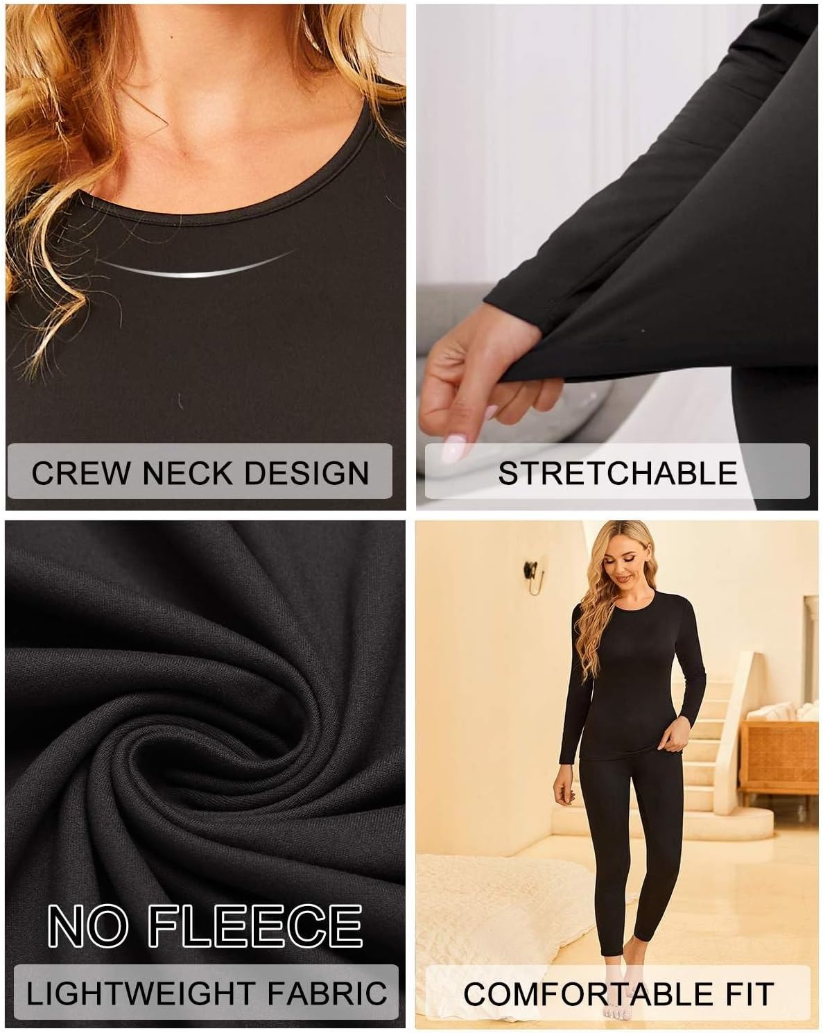 image:imageEkouaer Thermal Underwear for Women Long Johns Sets Lightweight Base LayerBlackGreyChristmas