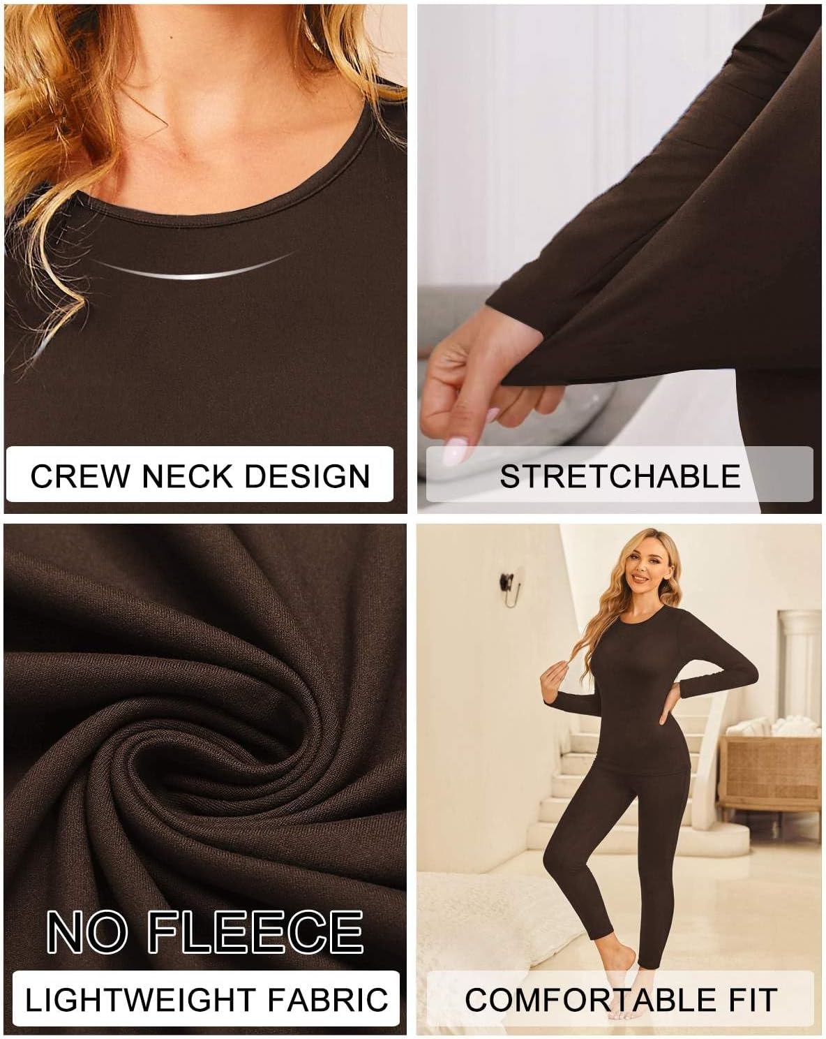 image:imageEkouaer Thermal Underwear for Women Long Johns Sets Lightweight Base LayerDark Brown