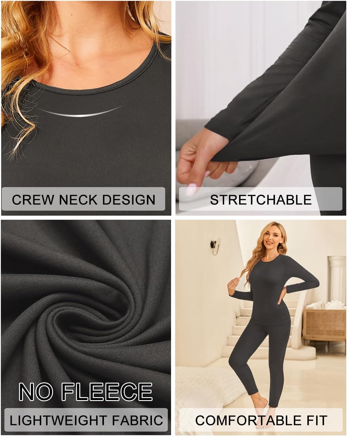 image:imageEkouaer Thermal Underwear for Women Long Johns Sets Lightweight Base LayerGrey