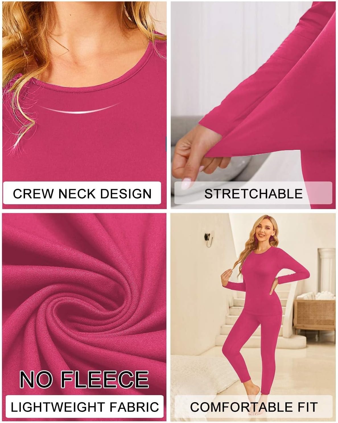 image:imageEkouaer Thermal Underwear for Women Long Johns Sets Lightweight Base LayerHot Pink