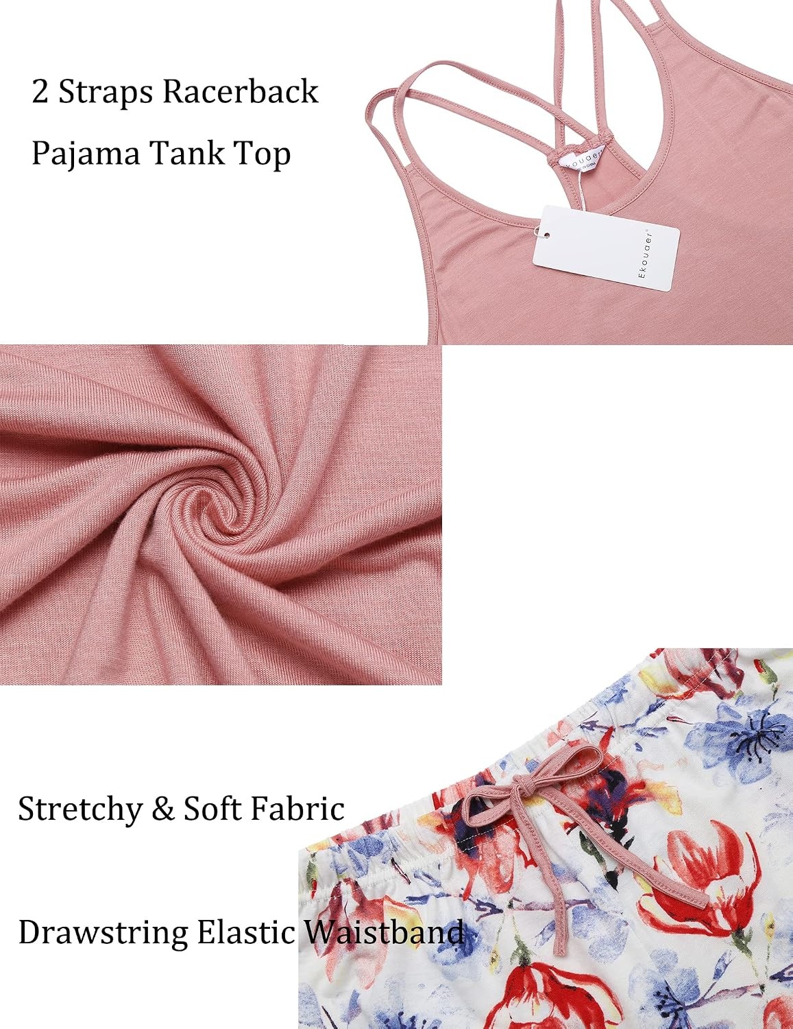 image:imageEkouaer Womens Cami Pajama Set Sleeveless Racerback Tank Top Soft SleepwearLilac Floral