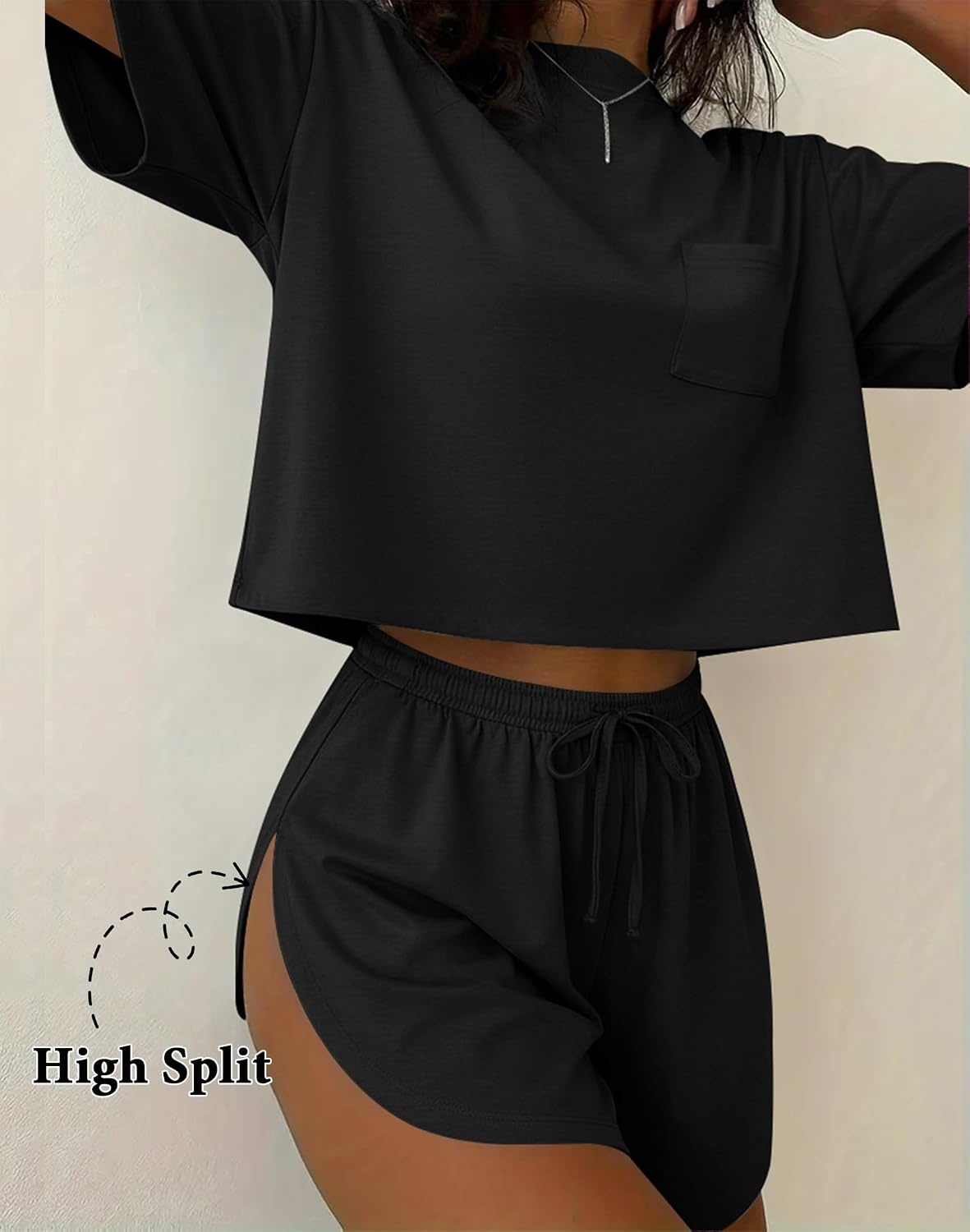 image:imageEkouaer Womens Pajama Sets Sexy Lounge Sets Side Split Short Pj SetsBlack