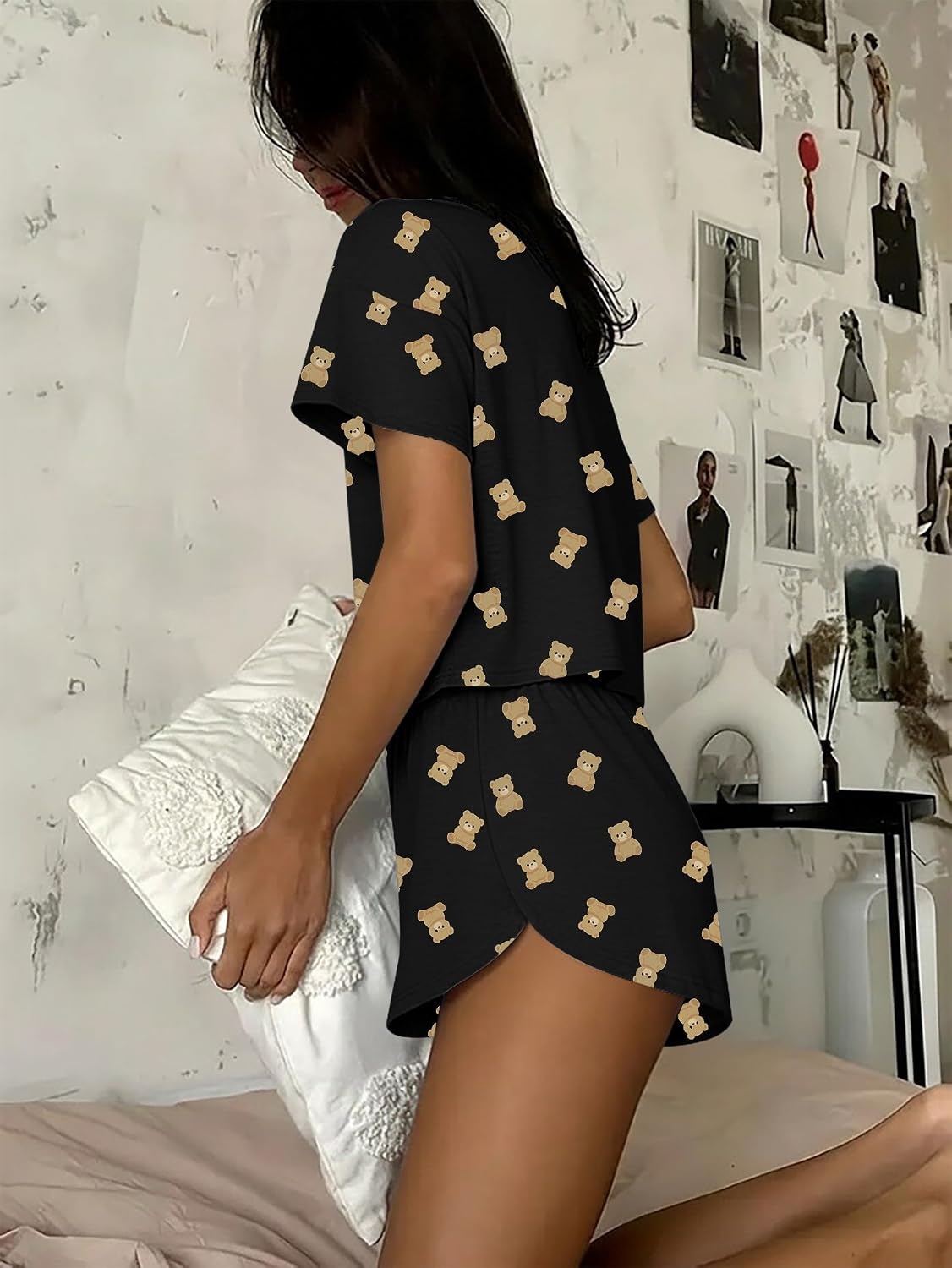 image:imageEkouaer Womens Pajama Sets Sexy Lounge Sets Side Split Short Pj SetsBlack Teddy Bear