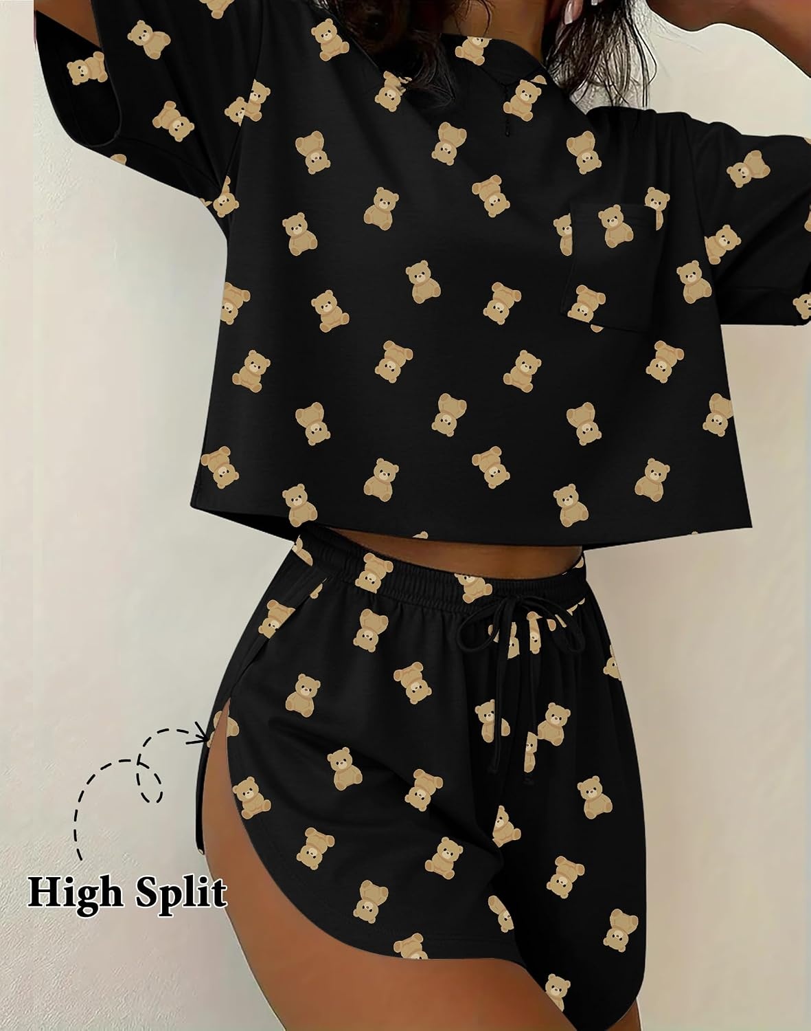 image:imageEkouaer Womens Pajama Sets Sexy Lounge Sets Side Split Short Pj SetsBlack Teddy Bear