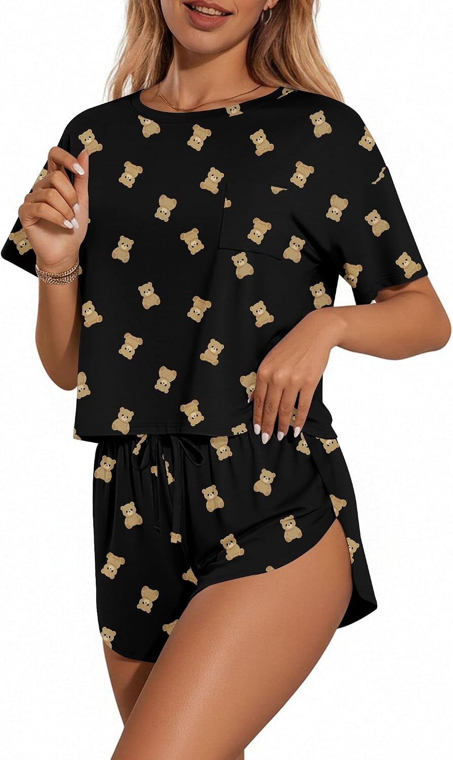 image:imageEkouaer Womens Pajama Sets Sexy Lounge Sets Side Split Short Pj SetsBlack Teddy Bear