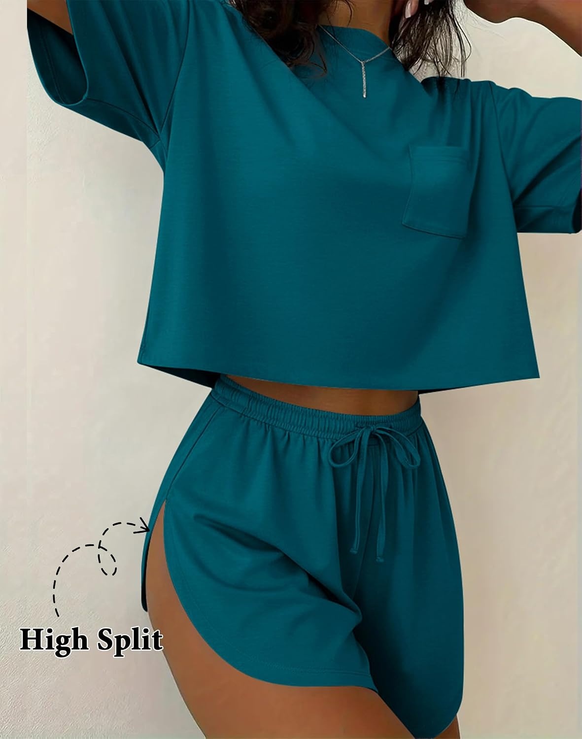 image:imageEkouaer Womens Pajama Sets Sexy Lounge Sets Side Split Short Pj SetsBlue Green