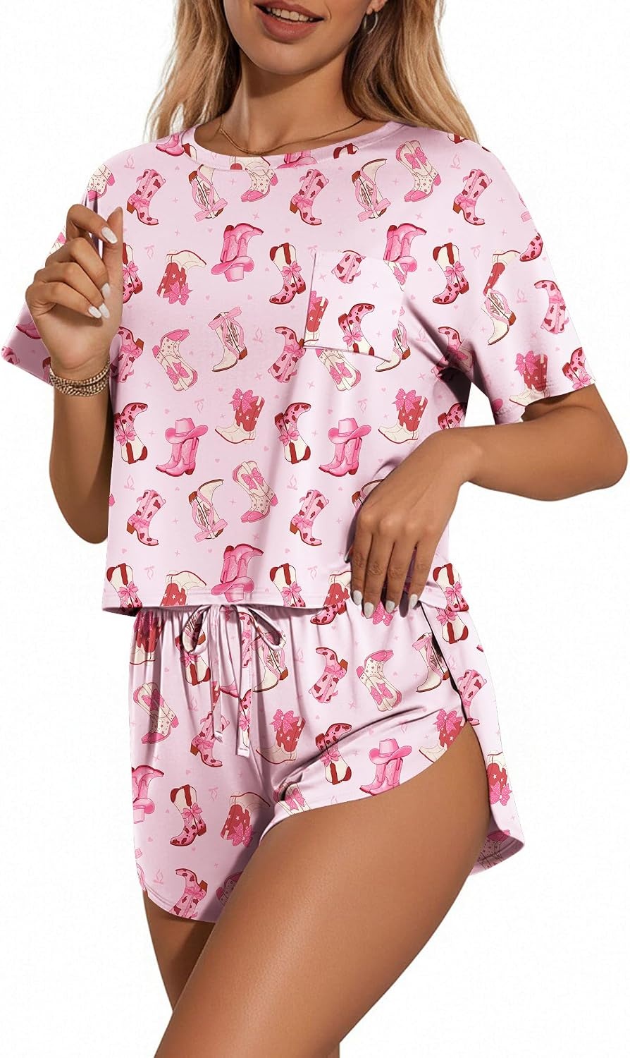 image:imageEkouaer Womens Pajama Sets Sexy Lounge Sets Side Split Short Pj SetsBowtie Boots