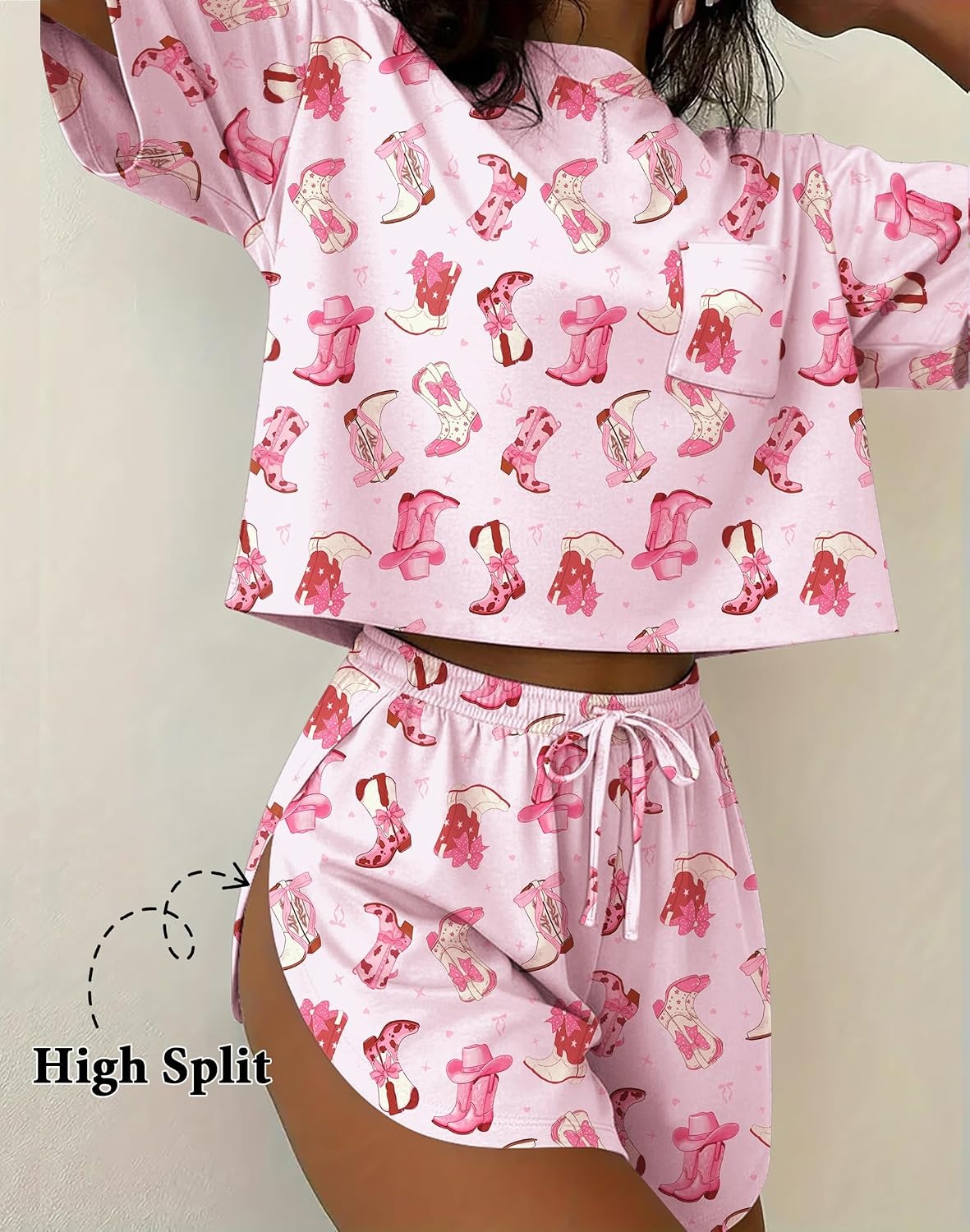 image:imageEkouaer Womens Pajama Sets Sexy Lounge Sets Side Split Short Pj SetsBowtie Boots