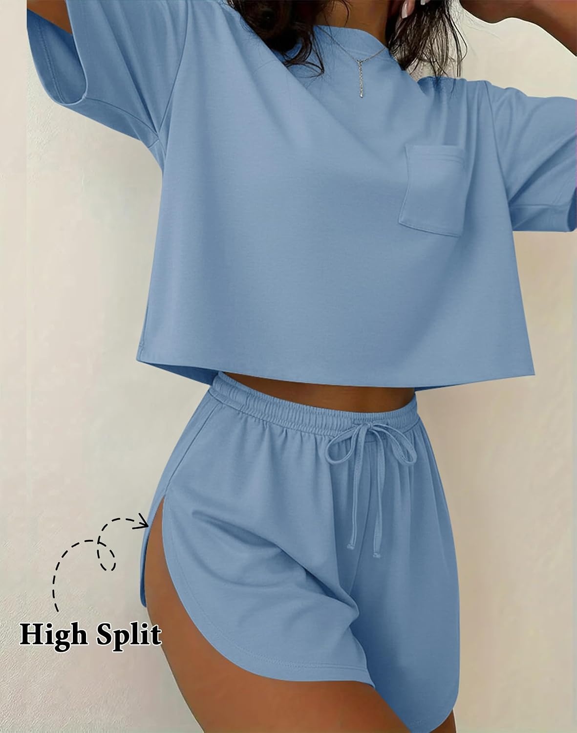 image:imageEkouaer Womens Pajama Sets Sexy Lounge Sets Side Split Short Pj SetsLight Blue