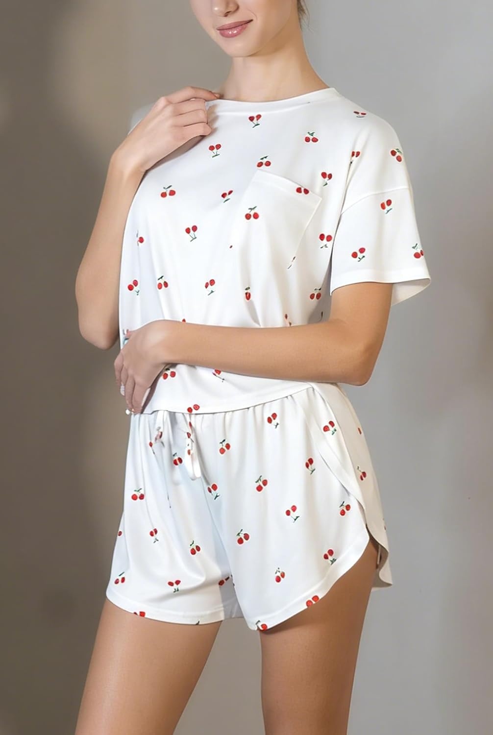 image:imageEkouaer Womens Pajama Sets Sexy Lounge Sets Side Split Short Pj SetsLittle Cherry