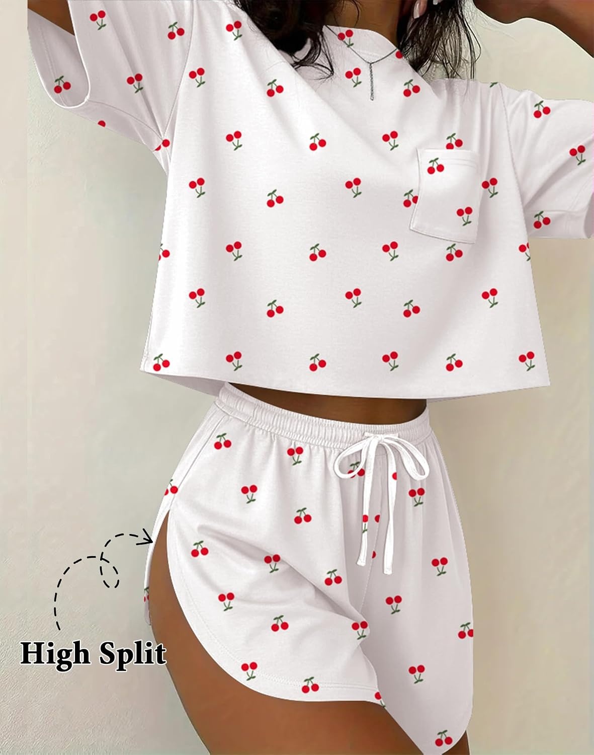 image:imageEkouaer Womens Pajama Sets Sexy Lounge Sets Side Split Short Pj SetsLittle Cherry