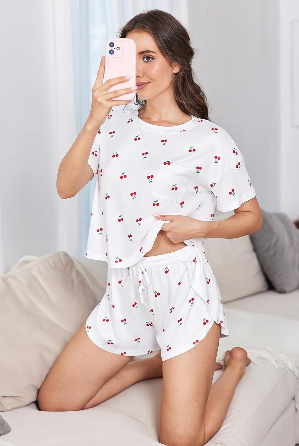 image:imageEkouaer Womens Pajama Sets Sexy Lounge Sets Side Split Short Pj SetsLittle Cherry