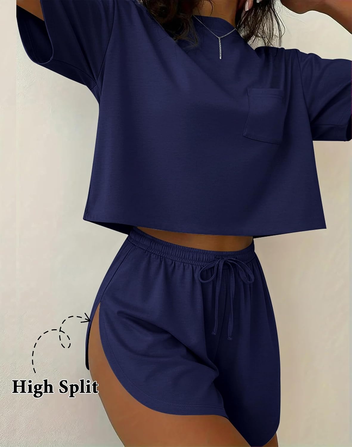 image:imageEkouaer Womens Pajama Sets Sexy Lounge Sets Side Split Short Pj SetsNavy Blue