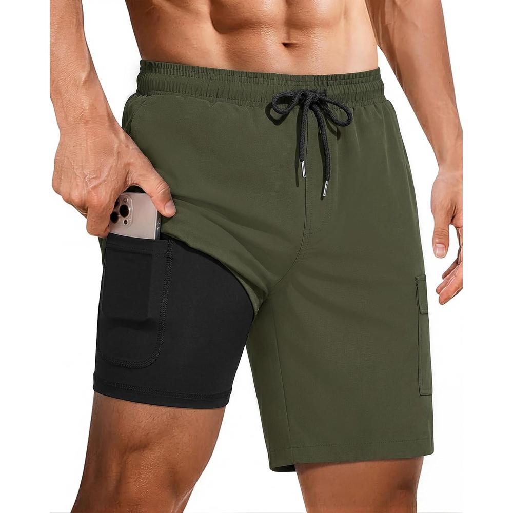 image:imageEkouaer 9 Inch Mens Swim Trunks with Compression Liner 2 in 1 Board ShortsArmy Green