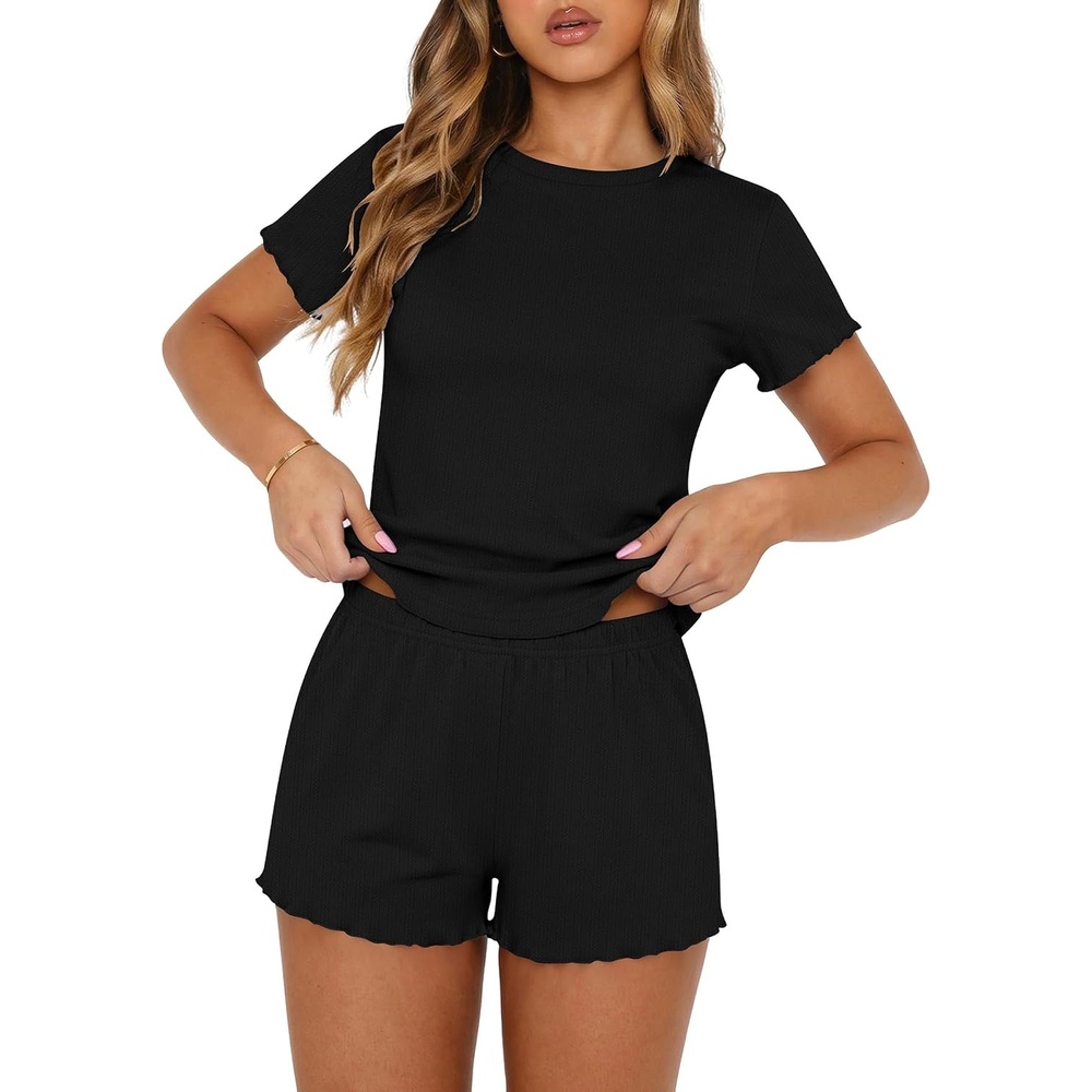 image:imageEkouaer Cute Pajama Sets for Women Summer Short Sleeve Lounge Sets SXXLBlack