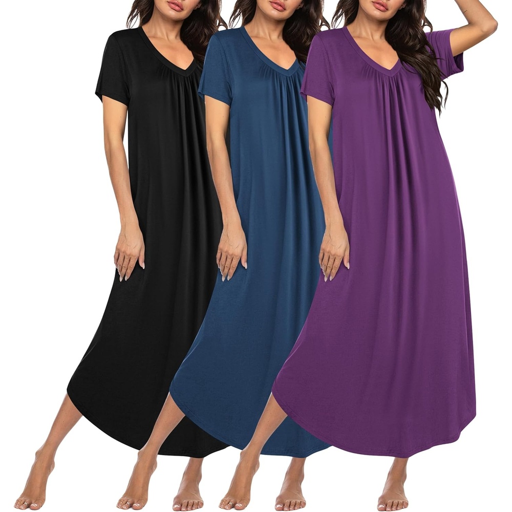 image:imageEkouaer Long Nightgowns for Women 3 Pack House Dress Plus Size Moo MoosBlackBluePurple