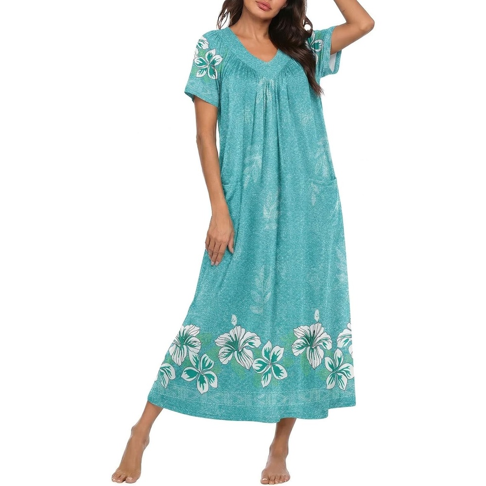 image:imageEkouaer Long Nightgowns for Women Short Sleeve Full Length Night ShirtsBlue Floral