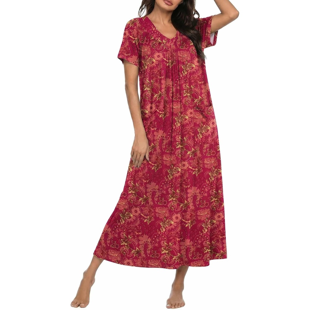 image:imageEkouaer Long Nightgowns for Women Short Sleeve Full Length Night ShirtsFloral Red