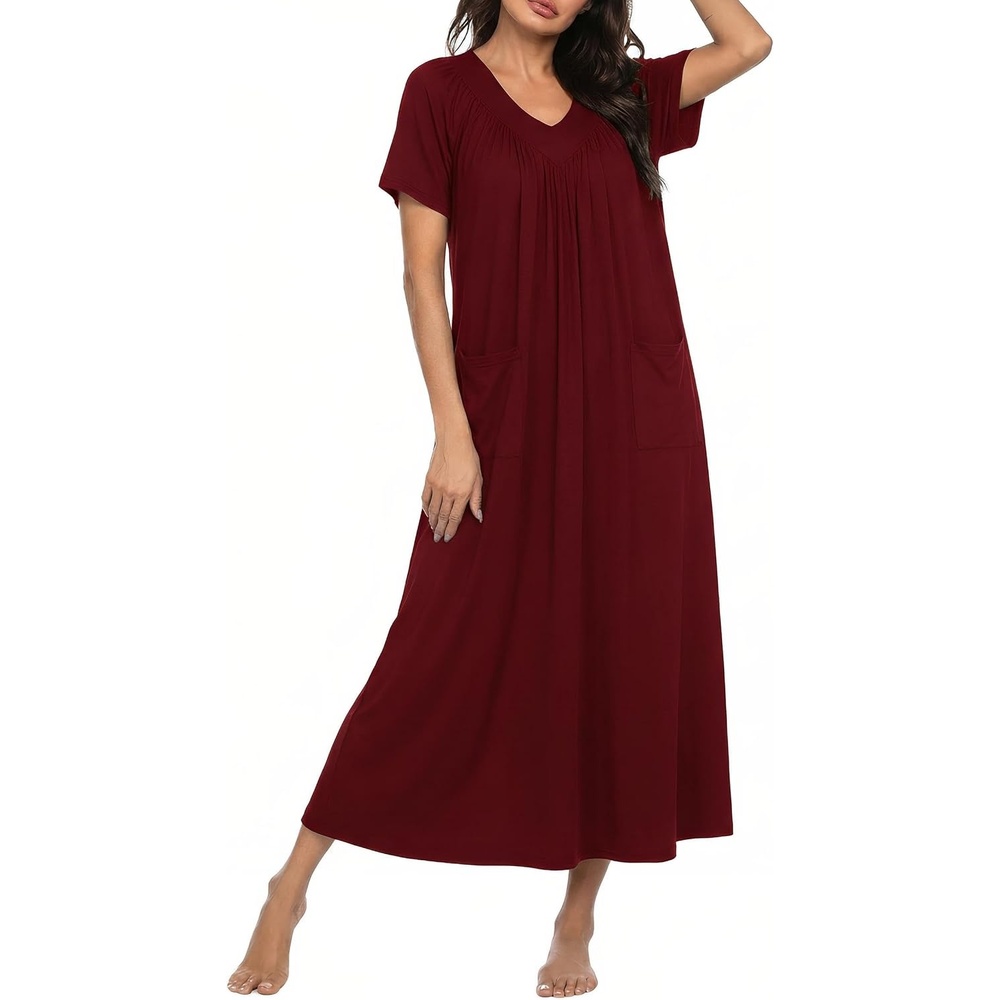 image:imageEkouaer Long Nightgowns for Women Short Sleeve Full Length Night ShirtsWine Red