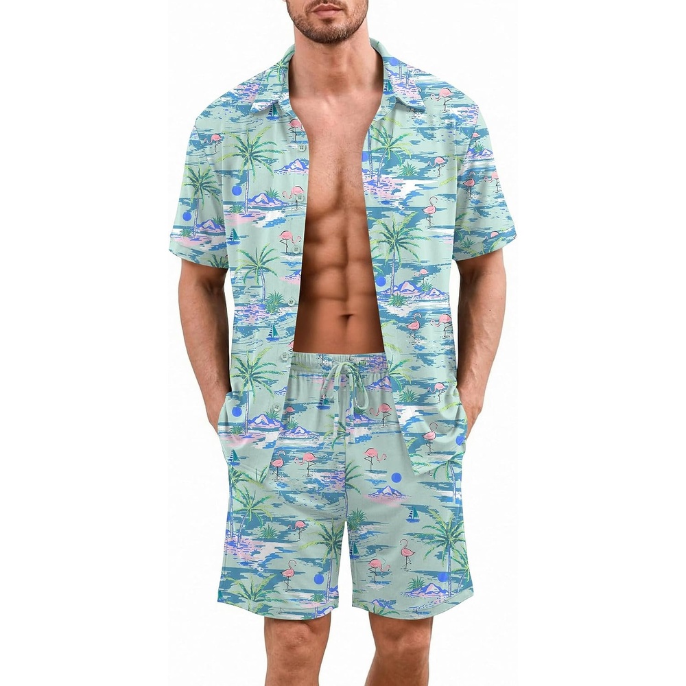 image:imageEkouaer Mens Pajama Sets Button Down Summer Pjs Hawaiian Lounge Set XSXXLFlamingo