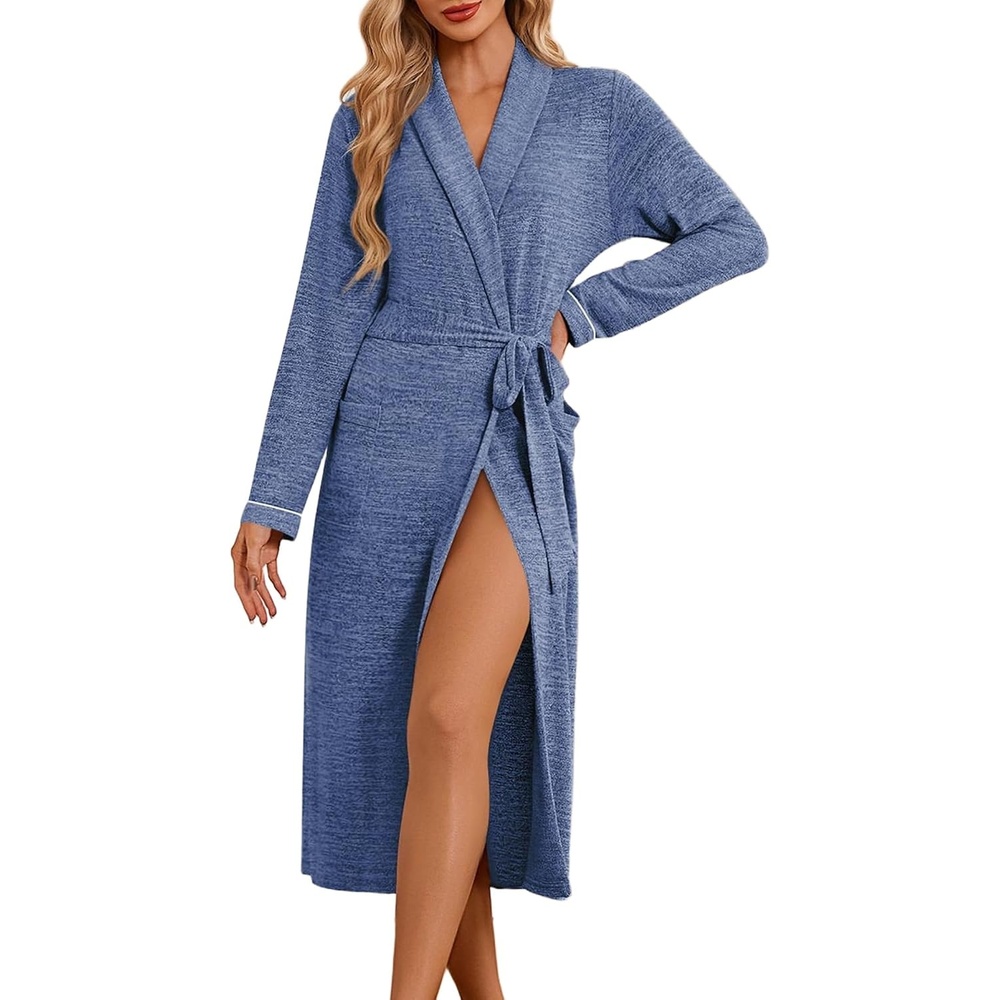 image:imageEkouaer Robes for Women Long Knit Bathrobe Soft Lightweight Kimono RobesNavy Blue