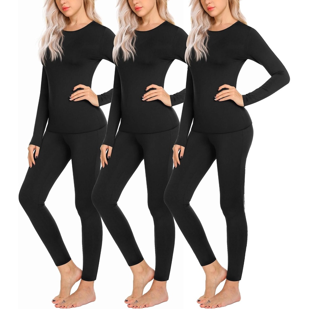 image:imageEkouaer Thermal Underwear for Women Long Johns Sets Lightweight Base LayerBlackBlackBlack