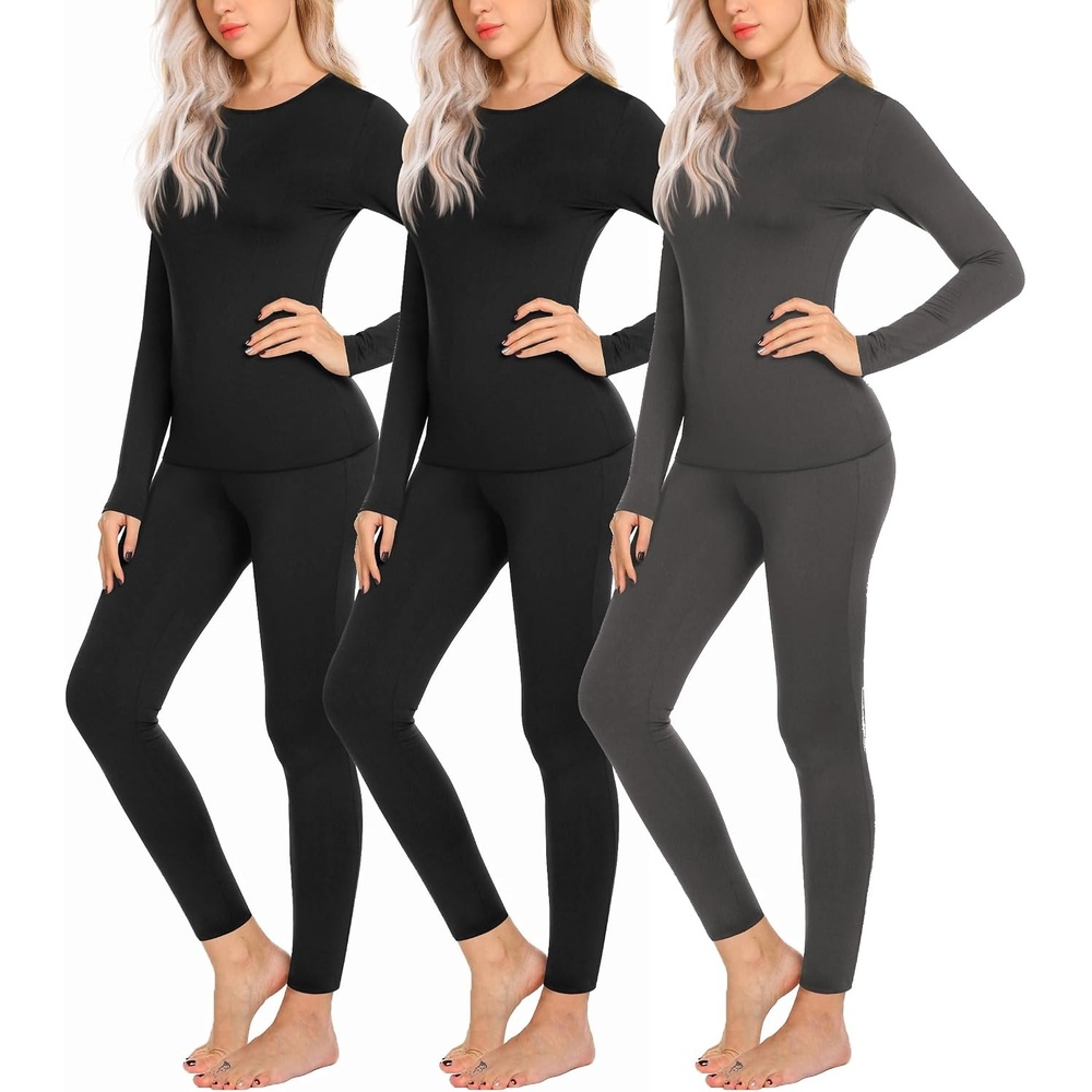 image:imageEkouaer Thermal Underwear for Women Long Johns Sets Lightweight Base LayerBlackBlackGrey