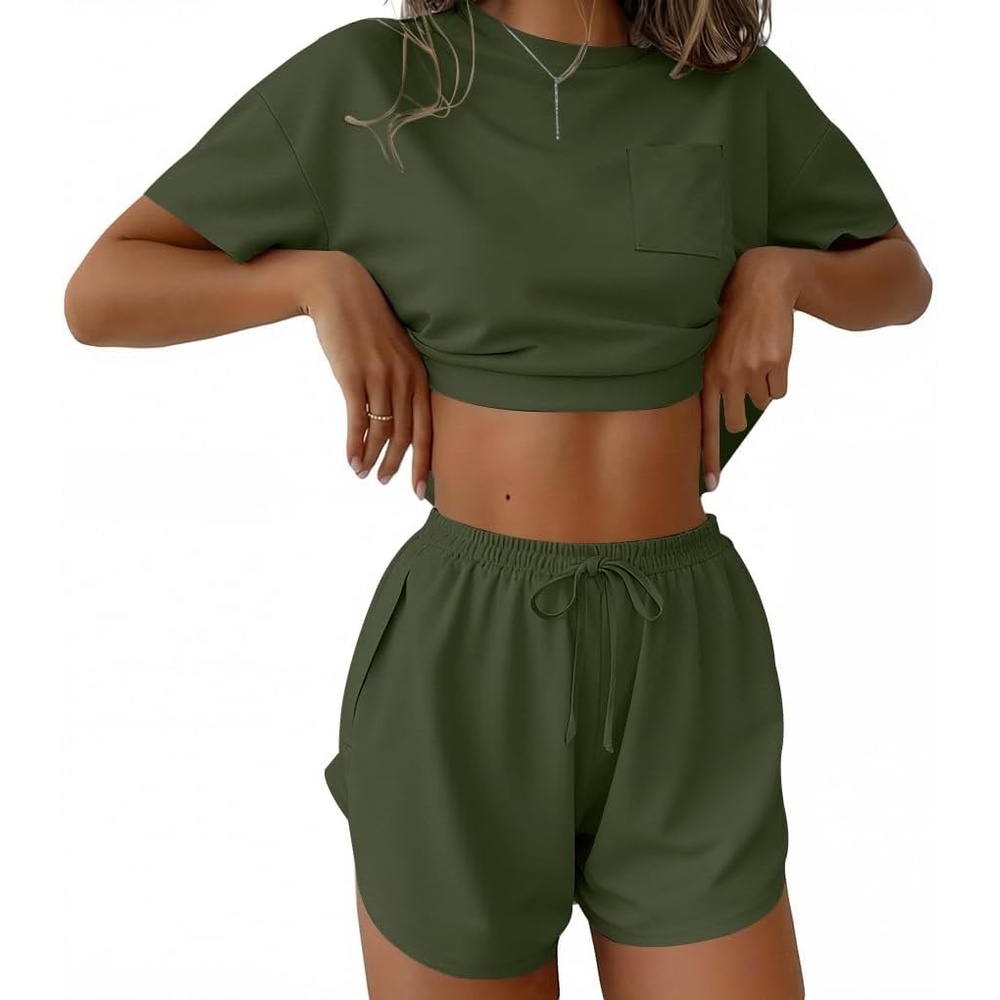 image:imageEkouaer Womens Pajama Sets Sexy Lounge Sets Side Split Short Pj SetsArmy Green
