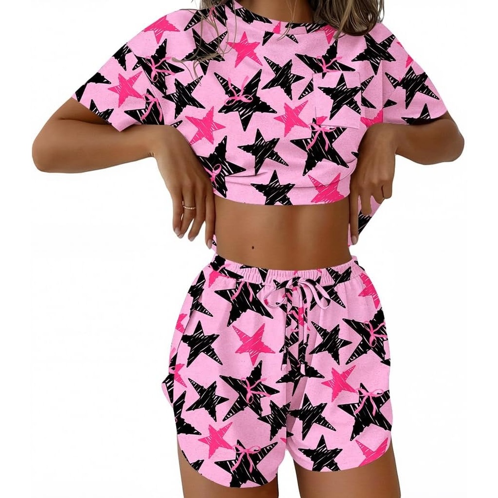 image:imageEkouaer Womens Pajama Sets Sexy Lounge Sets Side Split Short Pj SetsBlackpink Fivepointed Star Bow