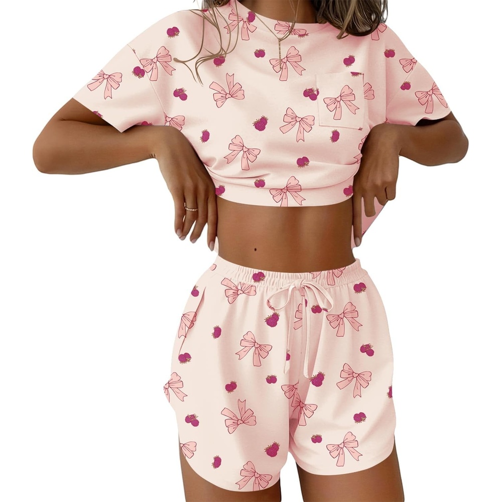 image:imageEkouaer Womens Pajama Sets Sexy Lounge Sets Side Split Short Pj SetsBow and Raspberry