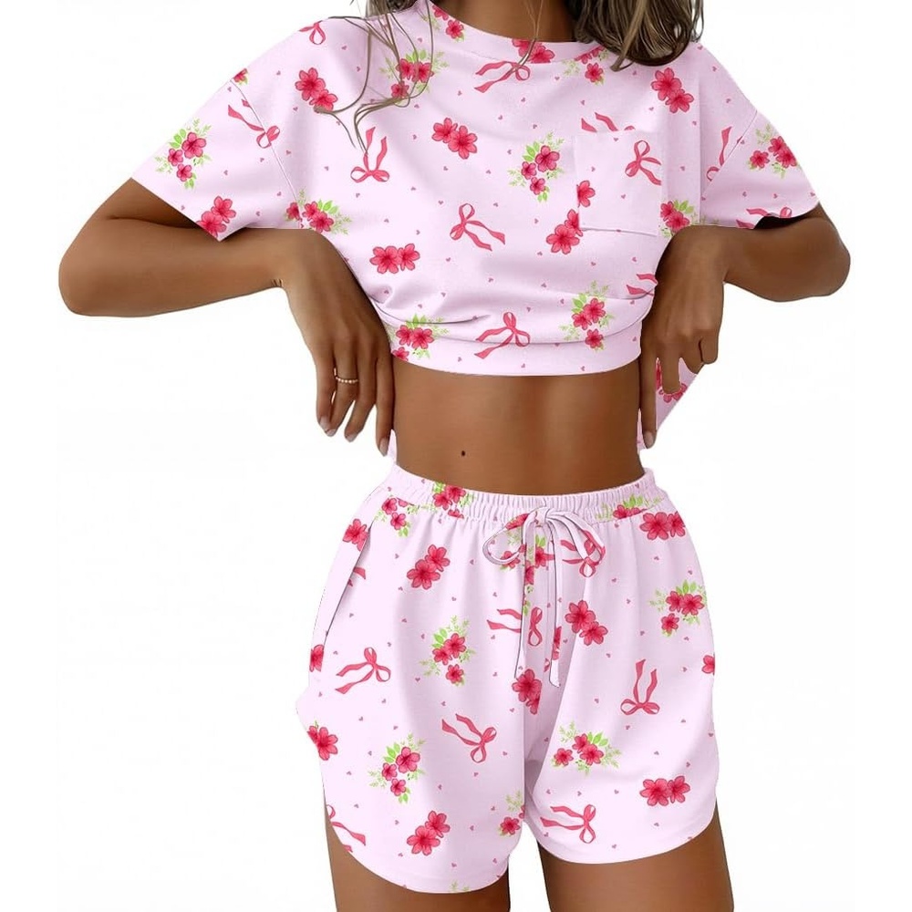 image:imageEkouaer Womens Pajama Sets Sexy Lounge Sets Side Split Short Pj SetsFloral and Bow