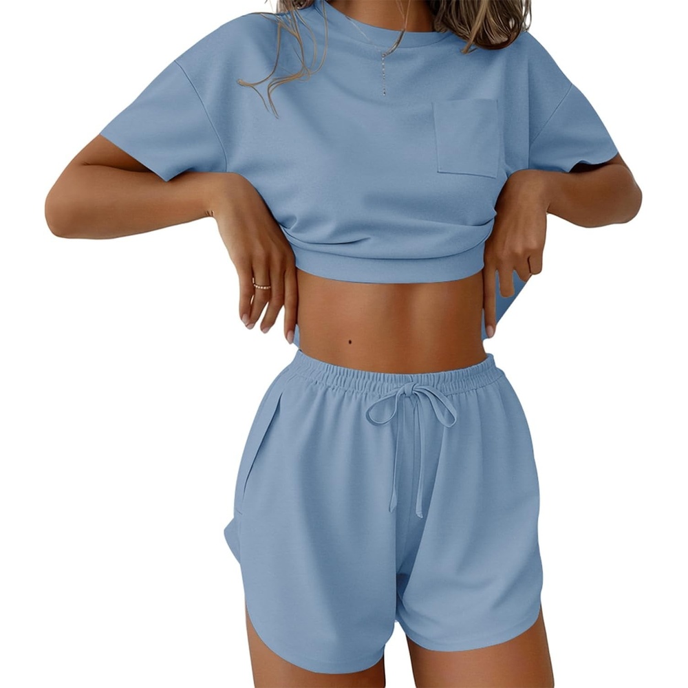 image:imageEkouaer Womens Pajama Sets Sexy Lounge Sets Side Split Short Pj SetsLight Blue