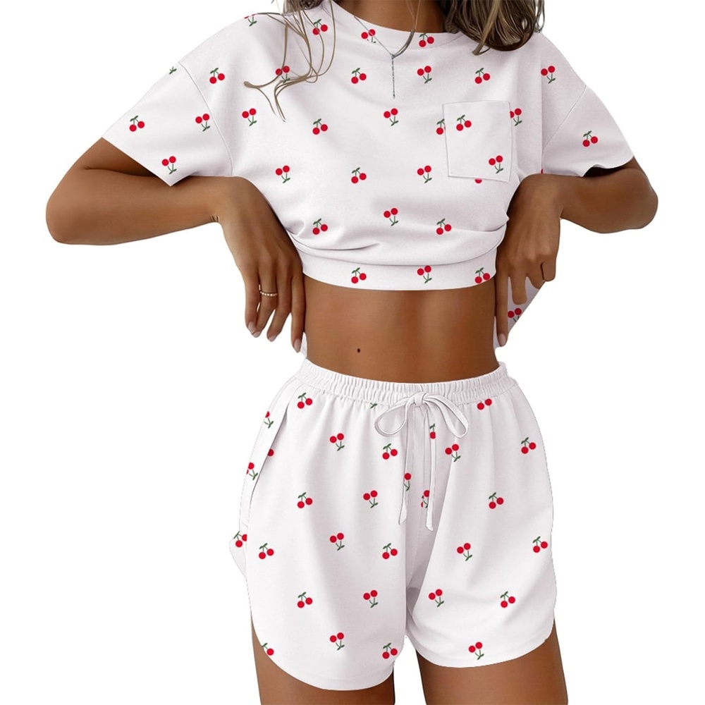 image:imageEkouaer Womens Pajama Sets Sexy Lounge Sets Side Split Short Pj SetsLittle Cherry