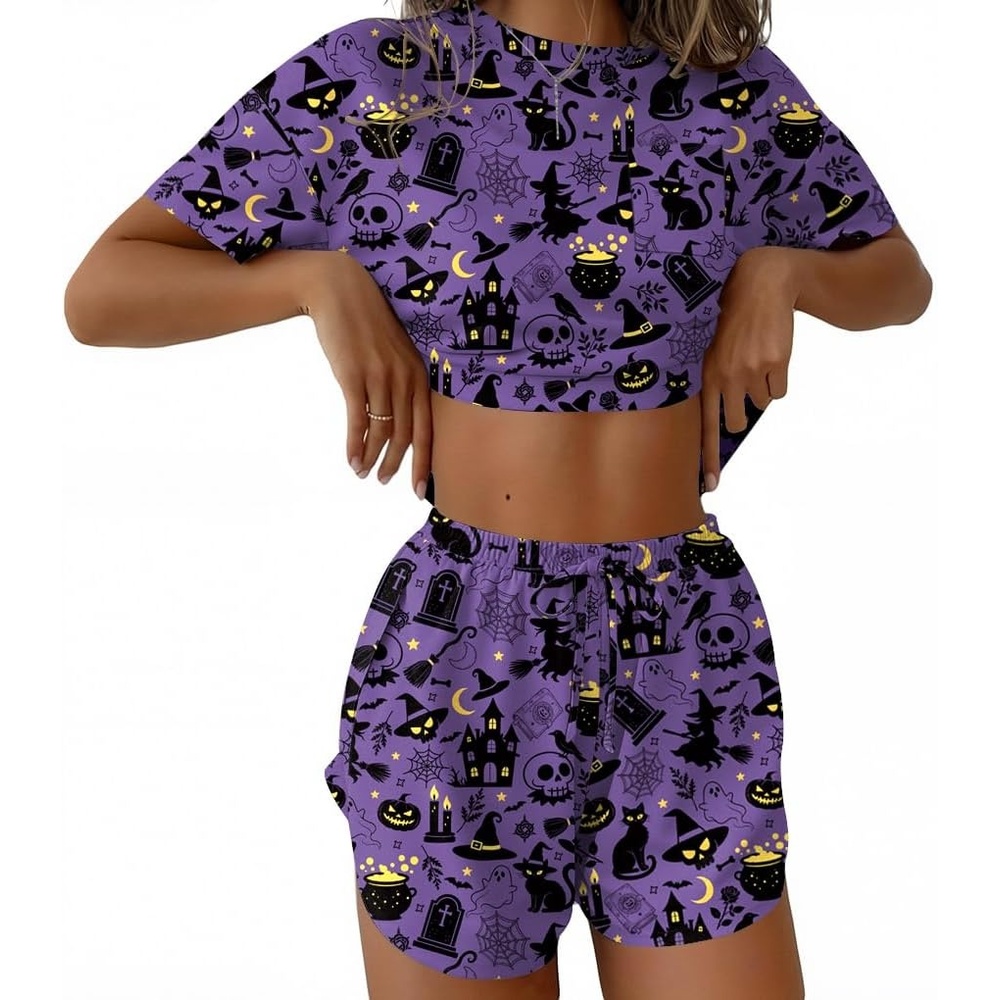 image:imageEkouaer Womens Pajama Sets Sexy Lounge Sets Side Split Short Pj SetsPurple Spooky Castle