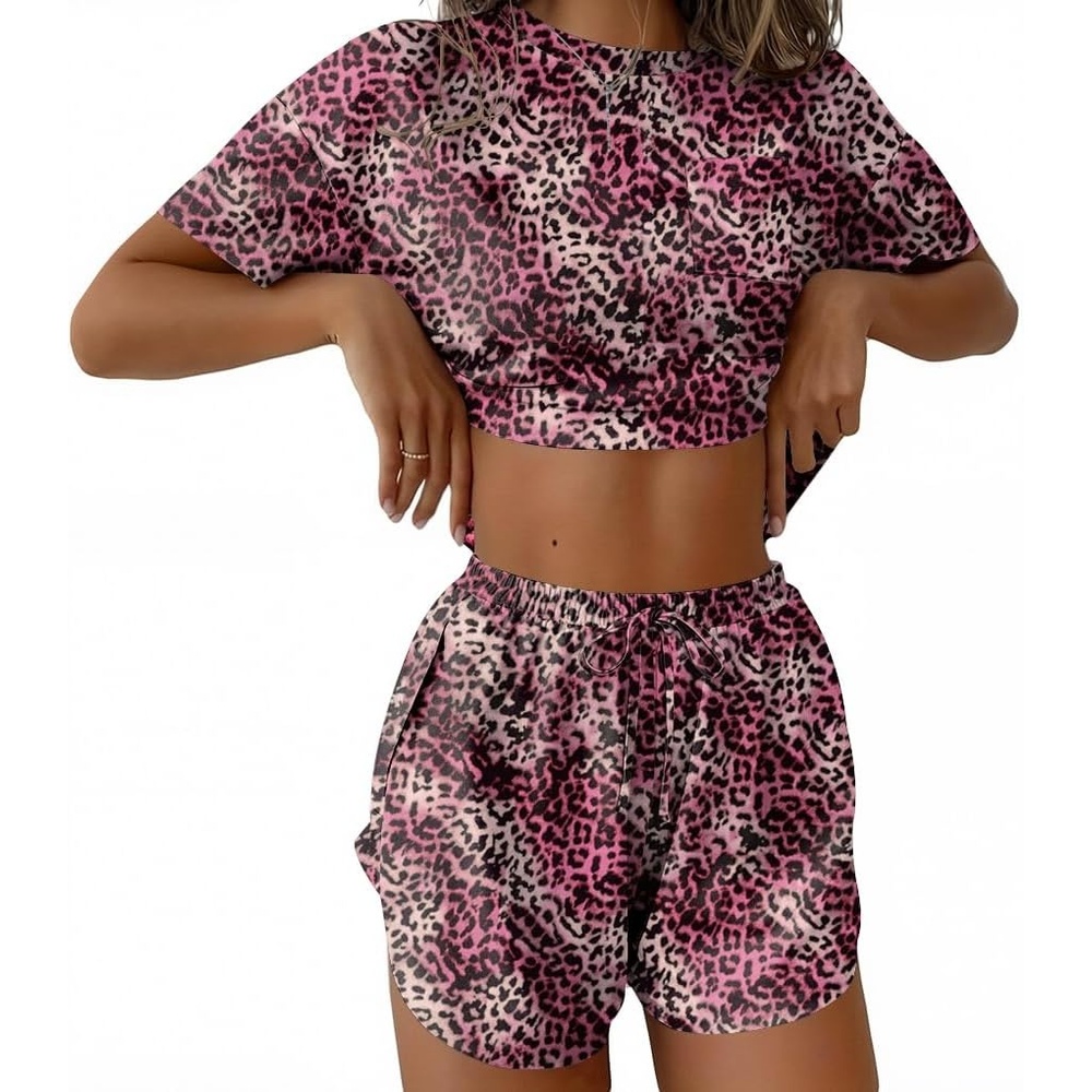 image:imageEkouaer Womens Pajama Sets Sexy Lounge Sets Side Split Short Pj SetsRose Pink Black Leopard