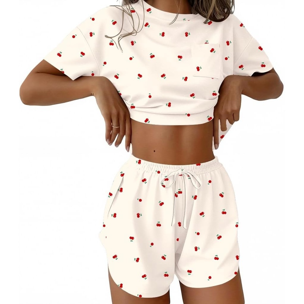 image:imageEkouaer Womens Pajama Sets Sexy Lounge Sets Side Split Short Pj SetsYellow Little Cherry