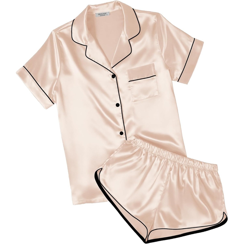 image:imageEkouaer Womens Satin Pajama Set Silk Pj Short Sets 2 Piece Loungewear S5XLChampagne