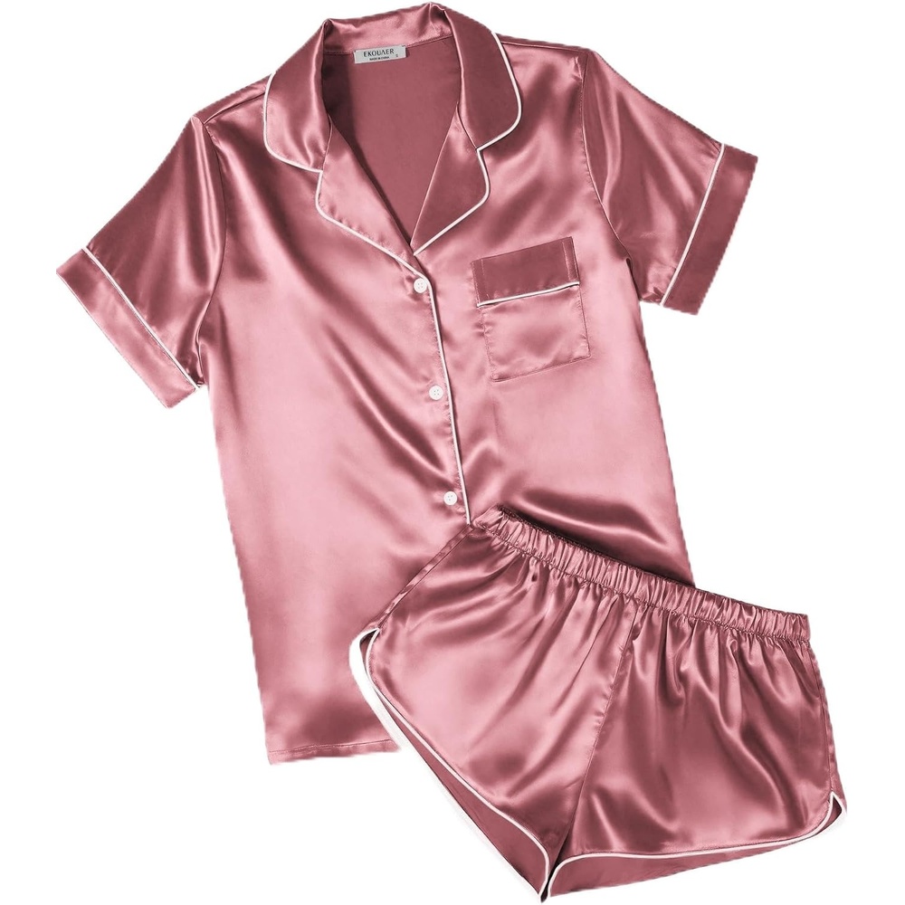 image:imageEkouaer Womens Satin Pajama Set Silk Pj Short Sets 2 Piece Loungewear S5XLDusty Rose