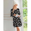 Ekouaer 2 Pack Long Sleeve Nightgown for Women Crew Neck Pleated Sleepshirt(Black Flower/Blue Flower)