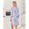Ekouaer 2 Pack Long Sleeve Nightgown for Women Crew Neck Pleated Sleepshirt(Black Flower/Blue Flower)