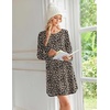 Ekouaer 2 Pack Long Sleeve Nightgown for Women Crew Neck Pleated Sleepshirt(Black/Leopard)
