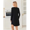 Ekouaer 2 Pack Long Sleeve Nightgown for Women Crew Neck Pleated Sleepshirt(Black/Leopard)